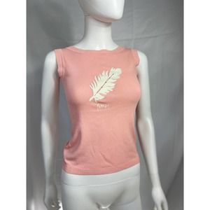 Y2K Pink Knit Tank w/ Sparkle Leaf